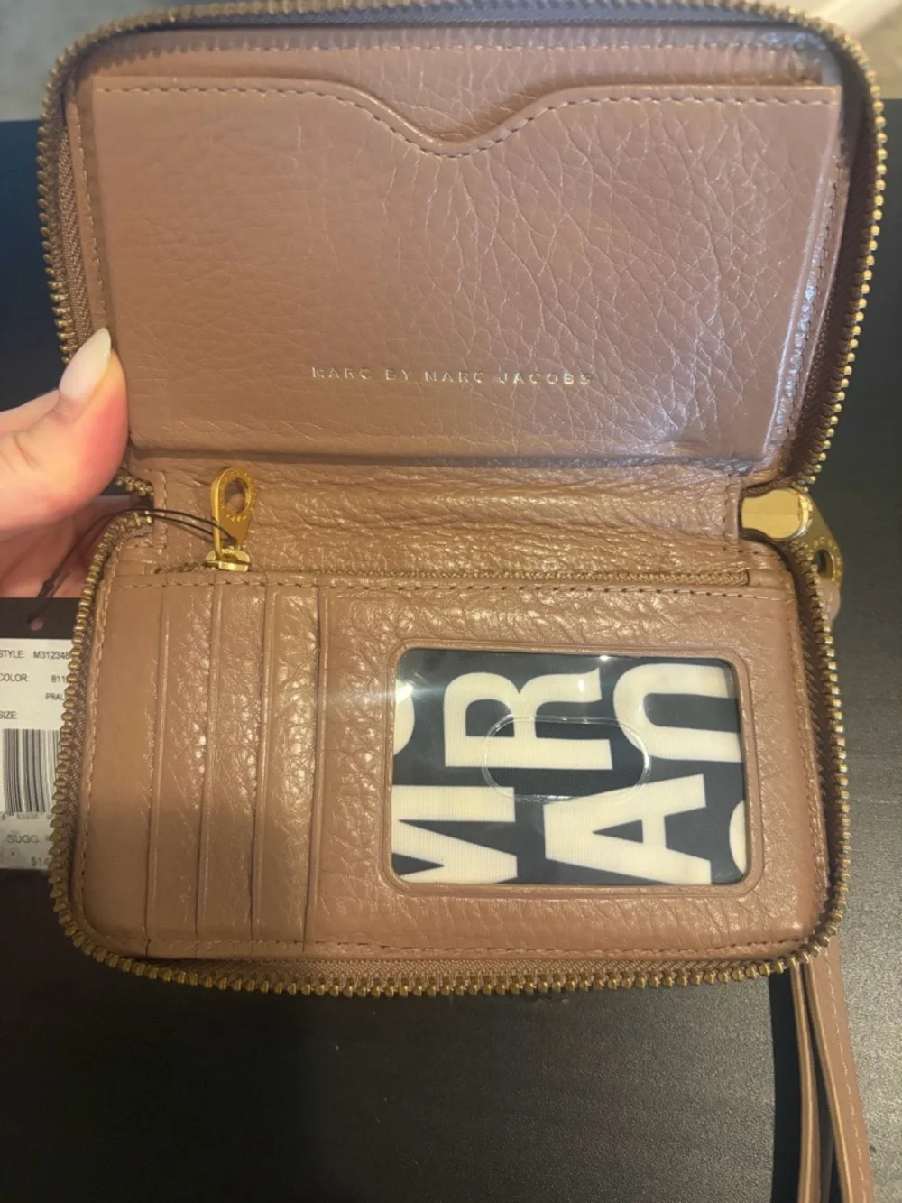 Marc Jacobs Pebbled Leather Wristlet in Blush Taupe with Gold Hardware